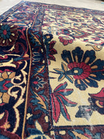 5’10 x 8’  Antique 1920s ivory ground plum border rug #1903 / 6x8 Vintage rug - Blue Parakeet Rugs