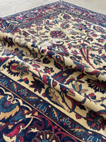 5’10 x 8’  Antique 1920s ivory ground plum border rug #1903 / 6x8 Vintage rug - Blue Parakeet Rugs