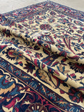 5’10 x 8’  Antique 1920s ivory ground plum border rug #1903 / 6x8 Vintage rug - Blue Parakeet Rugs