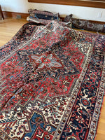 6’8 x 9’6 Antique 1920s tribal Heriz wool rug #1824 / large vintage rug / 7x10 Vintage Rug - Blue Parakeet Rugs