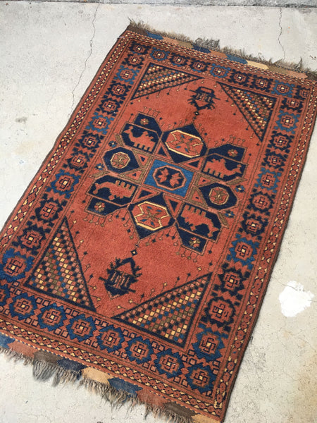 2'9 x 4'3 Antique afghani rug  (#851ml) - Blue Parakeet Rugs