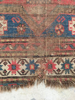 3 x 4'6 worn antique Caucasian rug - Blue Parakeet Rugs