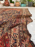 5'2 x 10'5 Worn Antique Kurdish rug #670ML / 5x11 Vintage Rug - Blue Parakeet Rugs