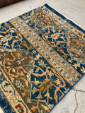 2'7 x 3 Antique 19th Century Agra scatter rug #2230 / 3x3 Vintage Rug - Blue Parakeet Rugs