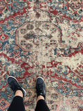 6' x 7'10 worn Soumak rug #2056 / 6x8 Vintage Rug - Blue Parakeet Rugs