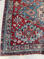 6' x 7'10 worn Soumak rug #2056 / 6x8 Vintage Rug - Blue Parakeet Rugs