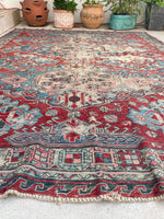 6' x 7'10 worn Soumak rug #2056 / 6x8 Vintage Rug - Blue Parakeet Rugs