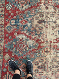 6' x 7'10 worn Soumak rug #2056 / 6x8 Vintage Rug - Blue Parakeet Rugs