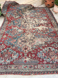 6' x 7'10 worn Soumak rug #2056 / 6x8 Vintage Rug - Blue Parakeet Rugs