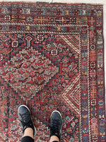 4'6 x 7'9 Antique 19th Century nomadic Qashqai rug #2058 / 5x8 Vintage Rug - Blue Parakeet Rugs
