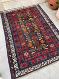 3'10 x 5'2 Antique Caucasian rug #2060 / 4x5 Vintage Rug - Blue Parakeet Rugs