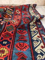 3'10 x 5'2 Antique Caucasian rug #2060 / 4x5 Vintage Rug - Blue Parakeet Rugs