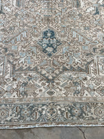 Oversize Antique Muted Persian Heriz Rug / 8'6 x 18'8 Ivory and Blue Tribal Rug #2880