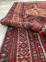 4'9 x 6' Worn Antique tribal rug #2061 / 5x6 Vintage Rug - Blue Parakeet Rugs
