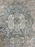 Oversize Antique Muted Persian Heriz Rug / 8'6 x 18'8 Ivory and Blue Tribal Rug #2880