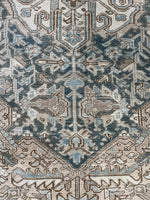 Oversize Antique Muted Persian Heriz Rug / 8'6 x 18'8 Ivory and Blue Tribal Rug #2880