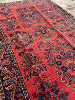 4'1 x 6'3 Antique and fine Mohajeran Sarouk rug #2062 / 4x6 Vintage Rug - Blue Parakeet Rugs