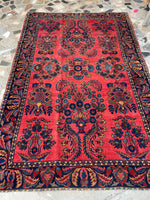 4'1 x 6'3 Antique and fine Mohajeran Sarouk rug #2062 / 4x6 Vintage Rug - Blue Parakeet Rugs