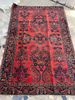 4'1 x 6'3 Antique and fine Mohajeran Sarouk rug #2062 / 4x6 Vintage Rug - Blue Parakeet Rugs