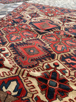 3'9 x 6'4 Antique 1920s village rug #2063 / 4x6 Vintage Rug - Blue Parakeet Rugs