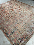 9'2 x 11' Antique Love Worn Persian rug #2692 / Large Vintage Rug - Blue Parakeet Rugs