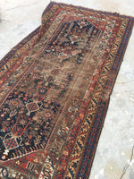 3'10 x 7'7 Antique Shiraz Tribal Rug - Blue Parakeet Rugs