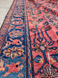 8'3 x 13' Antique 1920s watermelon ground Mahal rug #2065 / 8x13 Vintage Rug - Blue Parakeet Rugs