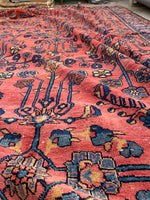 8'3 x 13' Antique 1920s watermelon ground Mahal rug #2065 / 8x13 Vintage Rug - Blue Parakeet Rugs