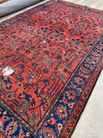 8'3 x 13' Antique 1920s watermelon ground Mahal rug #2065 / 8x13 Vintage Rug - Blue Parakeet Rugs