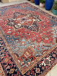 8'6 x 11’10 Antique Persian Heriz rug #2402 - Blue Parakeet Rugs