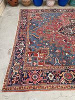 8'6 x 11’10 Antique Persian Heriz rug #2402 - Blue Parakeet Rugs