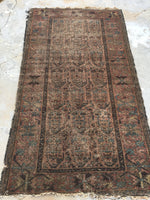 3'8 x 6' worn Kurdish Rug with large paisleys - Blue Parakeet Rugs