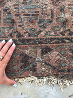 3'8 x 6' worn Kurdish Rug with large paisleys - Blue Parakeet Rugs