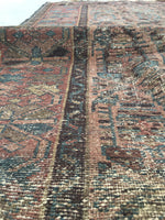 3'8 x 6' worn Kurdish Rug with large paisleys - Blue Parakeet Rugs