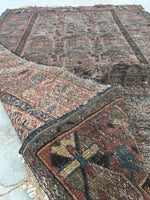 3'8 x 6' worn Kurdish Rug with large paisleys - Blue Parakeet Rugs