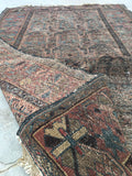 3'8 x 6' worn Kurdish Rug with large paisleys - Blue Parakeet Rugs