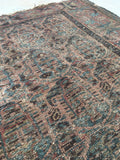 3'8 x 6' worn Kurdish Rug with large paisleys - Blue Parakeet Rugs