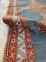 Antique Persian Runner w/ Teal and Cognac #2882