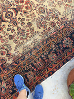 7'11 x 11' antique ivory Sarouk - Blue Parakeet Rugs