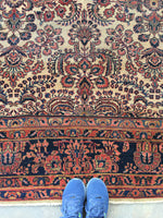 7'11 x 11' antique ivory Sarouk - Blue Parakeet Rugs