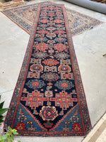 3'6 x 16'2 Antique Tribal Runner #2067 / 4x16 Vintage Runner - Blue Parakeet Rugs