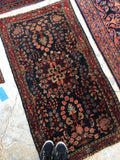 2'6 x 4'8 antique Persian Mohajeran Sarouk - Blue Parakeet Rugs