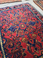 1'10 x 2'6 antique Persian Mohajeran Sarouk mat (#457N) - Blue Parakeet Rugs