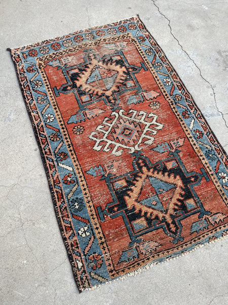 2'5 x 3'10 Antique worn tribal mat #2069 / 3x4 Vintage Rug