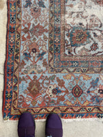 8'8 x 11'10 Antique 19th Century Mahal worn rug #1922ML / 9x12 Vintage rug - Blue Parakeet Rugs