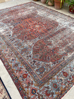 8'8 x 11'10 Antique 19th Century Mahal worn rug #1922ML / 9x12 Vintage rug - Blue Parakeet Rugs