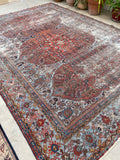 8'8 x 11'10 Antique 19th Century Mahal worn rug #1922ML / 9x12 Vintage rug - Blue Parakeet Rugs