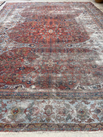8'8 x 11'10 Antique 19th Century Mahal worn rug #1922ML / 9x12 Vintage rug - Blue Parakeet Rugs