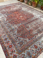 8'8 x 11'10 Antique 19th Century Mahal worn rug #1922ML / 9x12 Vintage rug - Blue Parakeet Rugs