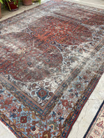 8'8 x 11'10 Antique 19th Century Mahal worn rug #1922ML / 9x12 Vintage rug - Blue Parakeet Rugs